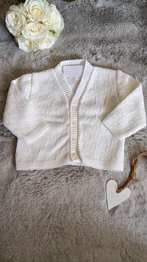 Knitted Diamond Cardigan - White