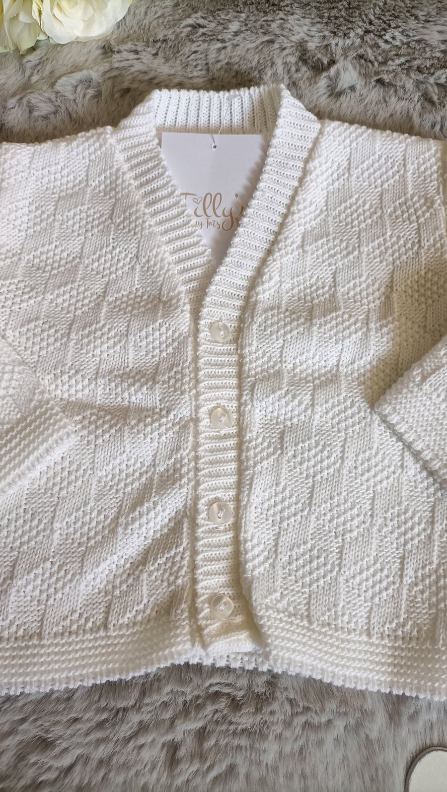 Knitted Diamond Cardigan - White