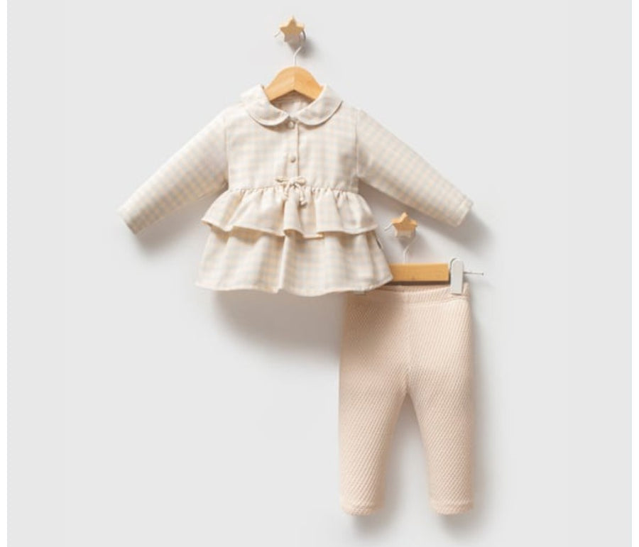 Baby Girls 2 Piece Spanish Check Set - Blue/Cream