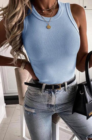 Abby Ribbed Vest Top - Blue