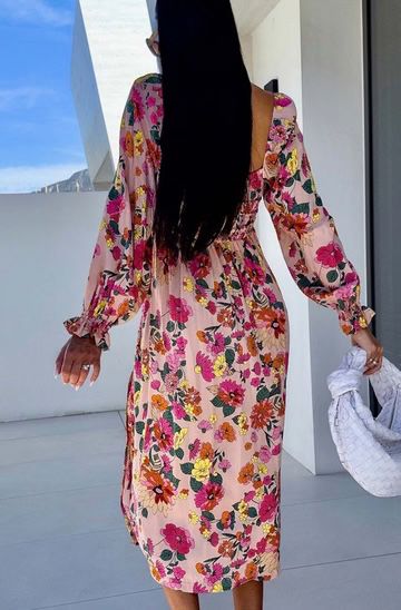 Angelica Shirred Floral Side Slit Midaxi Dress - Multi