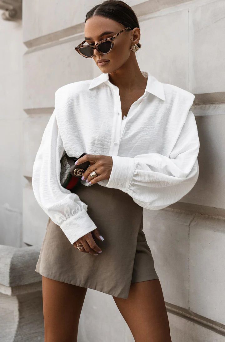 Arietta Padded Shoulders Panel Shirt - Ivory