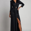 Load image into Gallery viewer, Aveline Front Ruched Jewel Belt Maxi Dress - Black
