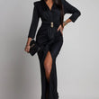 Load image into Gallery viewer, Aveline Front Ruched Jewel Belt Maxi Dress - Black
