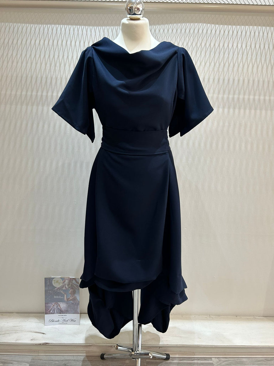 Blonde & Wise Wendy Dress With Waterfall Sleeves - Navy