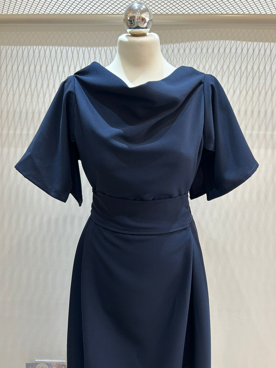 Blonde & Wise Wendy Dress With Waterfall Sleeves - Navy