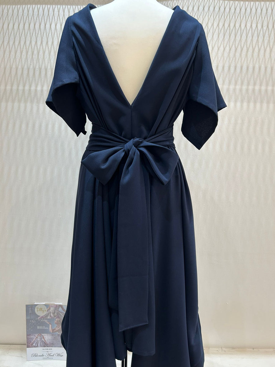 Blonde & Wise Wendy Dress With Waterfall Sleeves - Navy