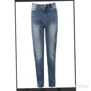 Blue Washed High Waisted Mom Jeans - Blue