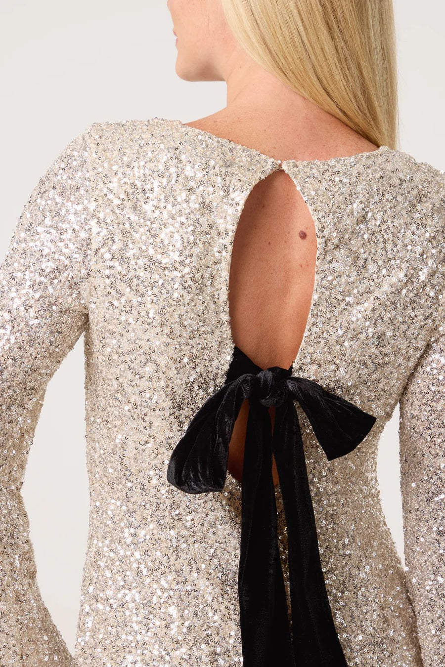 Bow Back Sequin Dress - Champagne