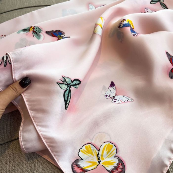 Butterflies Printed Satin Scarf - Pink