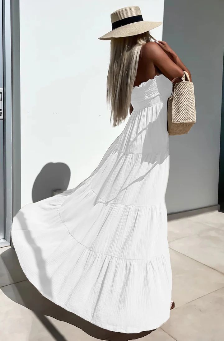 Cassie Shirred Bandeau Tiered Maxi Dress - Ivory