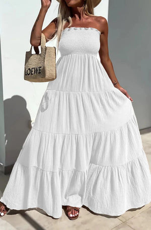 Cassie Shirred Bandeau Tiered Maxi Dress - Ivory