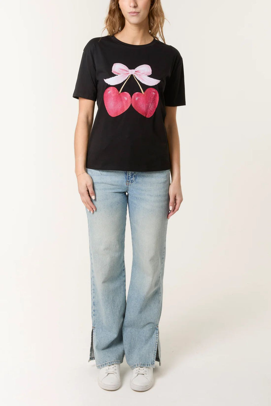 Cherry Heart & Bow T-Shirt - Black