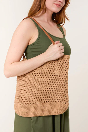 Crochet Tote Bag - Brown