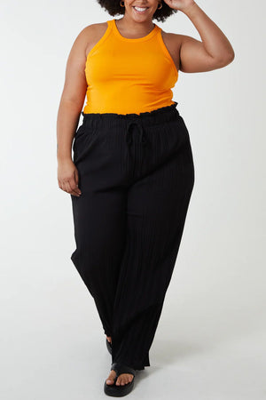 Curve Elasticated Waist Plisse Culottes - Black