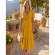 Load image into Gallery viewer, Davina Cotton Shirred Waist Midi Dress - Mustard
