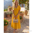 Load image into Gallery viewer, Davina Cotton Shirred Waist Midi Dress - Mustard
