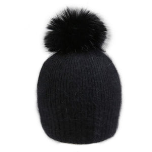 Decorative Perlies Accent Pom Pom Hat - Black
