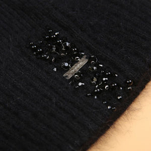 Decorative Perlies Accent Pom Pom Hat - Black