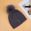 Load image into Gallery viewer, Decorative Perlies Accent Pom Pom Hat - Grey
