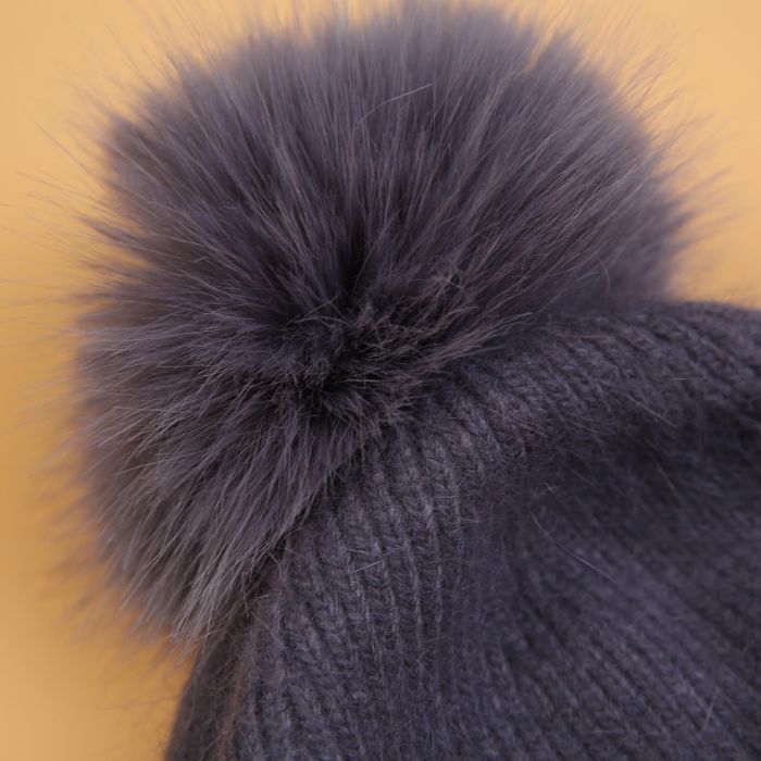 Decorative Perlies Accent Pom Pom Hat - Grey