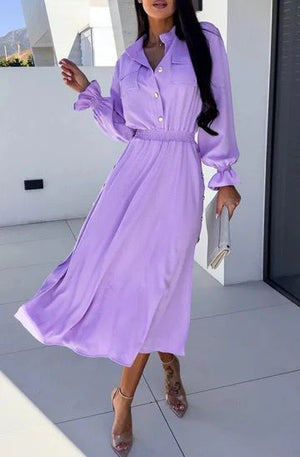 Desiree Button Detail Side Slit Midaxi Dress - Lilac