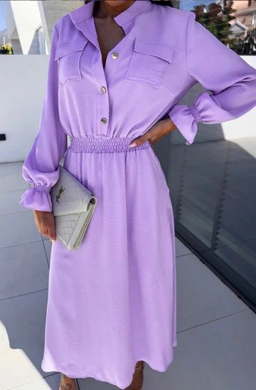 Desiree Button Detail Side Slit Midaxi Dress - Lilac