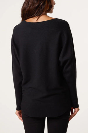 Diamante Embellished Shoulder Jumper - Black