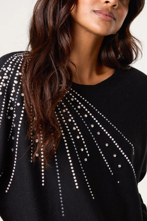 Diamante Embellished Shoulder Jumper - Black