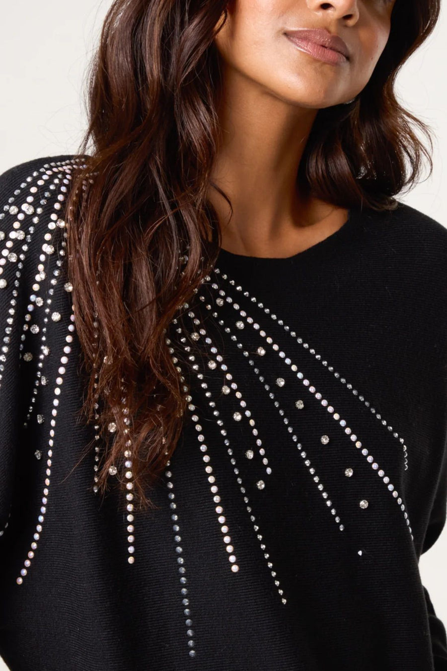 Diamante Embellished Shoulder Jumper - Black