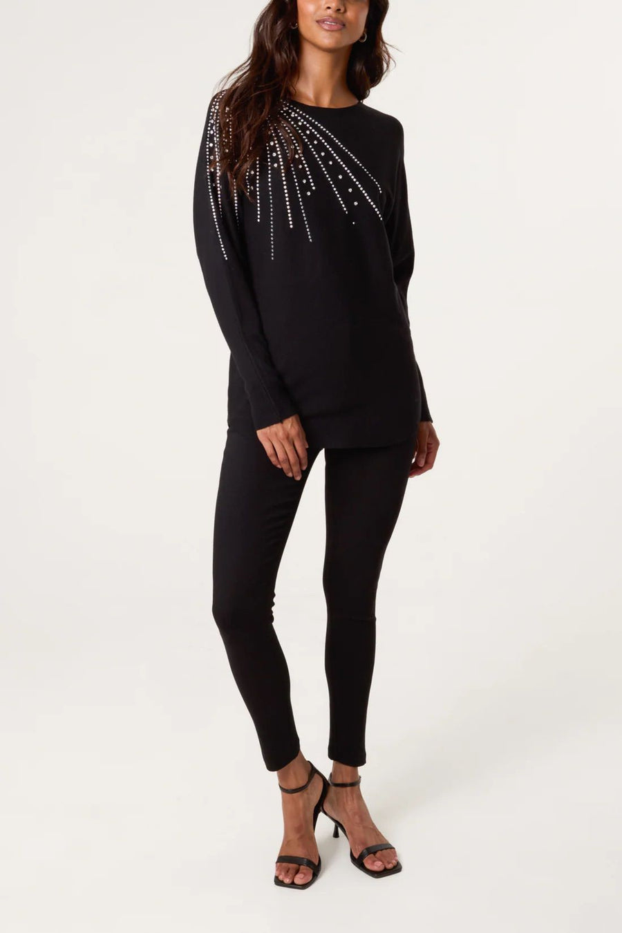 Diamante Embellished Shoulder Jumper - Black