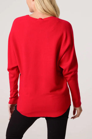 Diamante Embellished Shoulder Jumper - Red