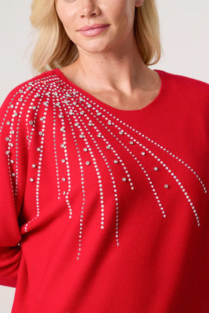 Diamante Embellished Shoulder Jumper - Red