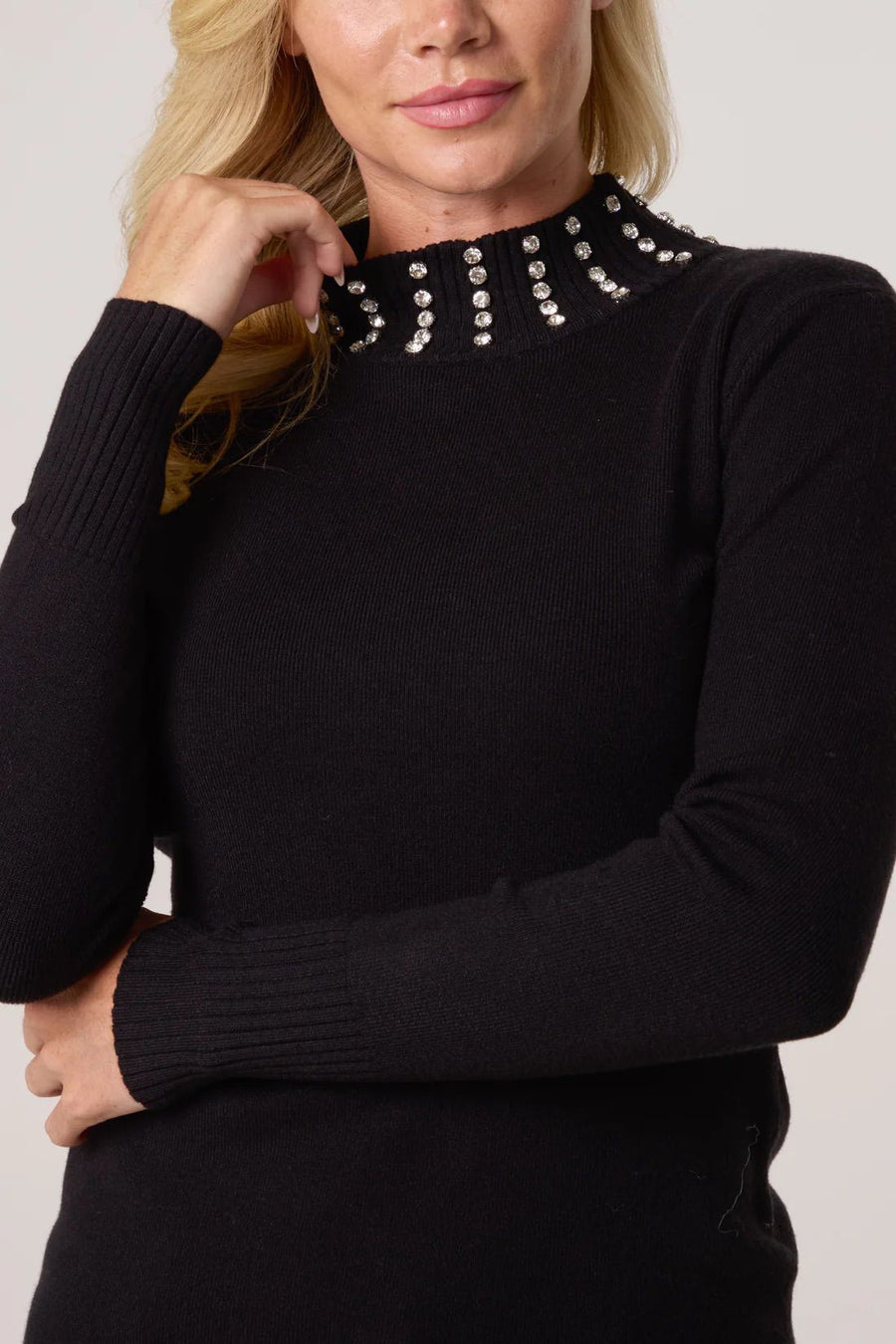 Diamante High Neck Jumper - Black
