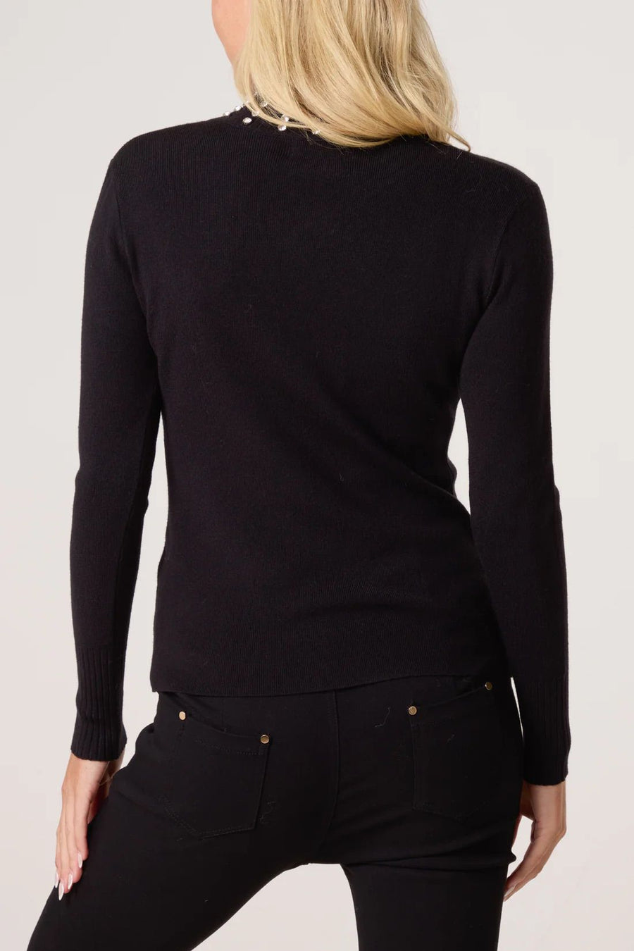 Diamante High Neck Jumper - Black