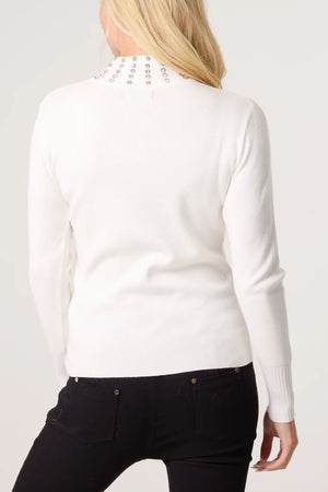 Diamante High Neck Jumper - Ivory