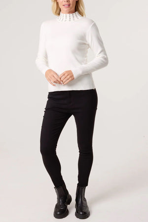 Diamante High Neck Jumper - Ivory