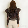 Load image into Gallery viewer, Dramatic Layered Ruffle Lace Blouse - Brown
