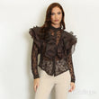 Load image into Gallery viewer, Dramatic Layered Ruffle Lace Blouse - Brown
