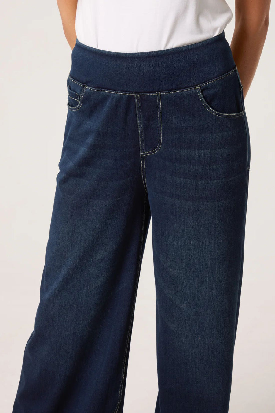 Elasticated Waistband Wide Leg Jeans - Indigo