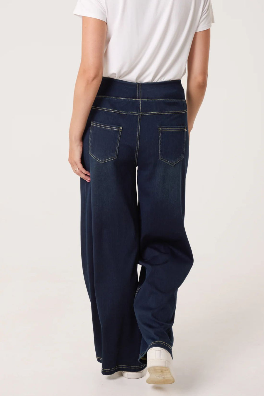 Elasticated Waistband Wide Leg Jeans - Indigo