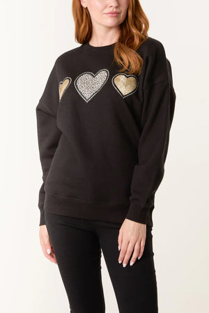 Embellished + Animal Heart Sweatshirt - Black