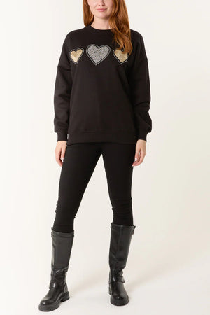 Embellished + Animal Heart Sweatshirt - Black