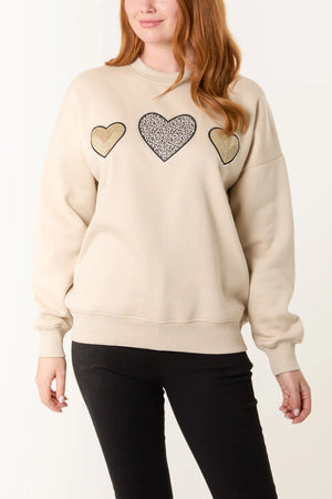 Embellished + Animal Heart Sweatshirt - Stone