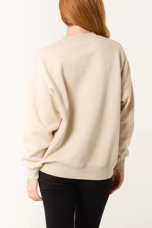 Embellished + Animal Heart Sweatshirt - Stone