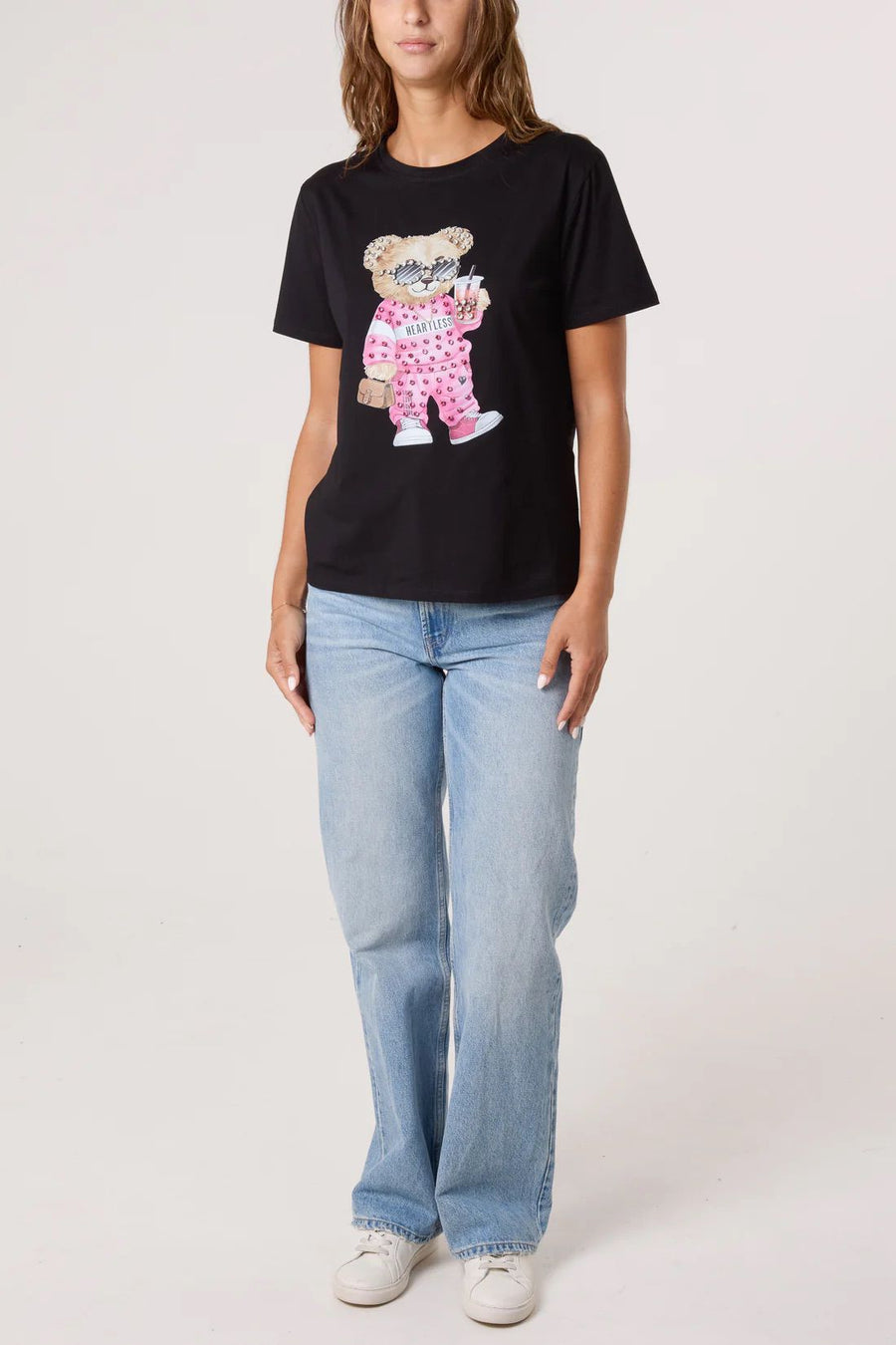 Embellished Shopping Bear T-Shirt - Black