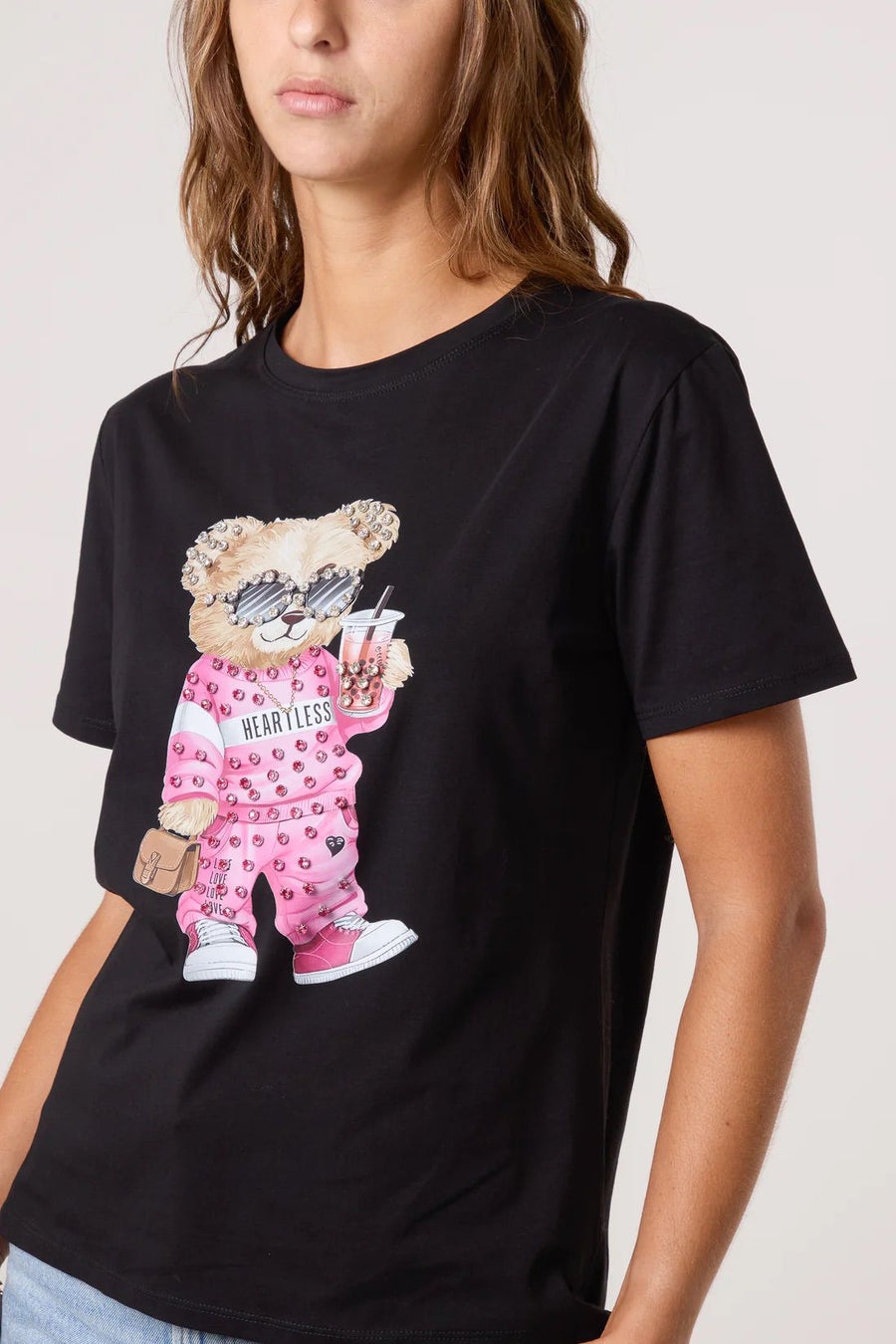 Embellished Shopping Bear T-Shirt - Black