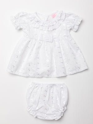 Embroidered Floral Dress Set - White
