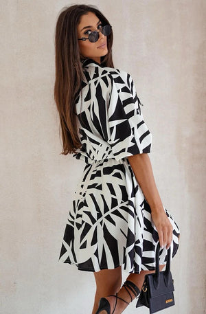 Esther Tropical Floral Patterned Dress - Black