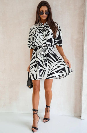Esther Tropical Floral Patterned Dress - Black